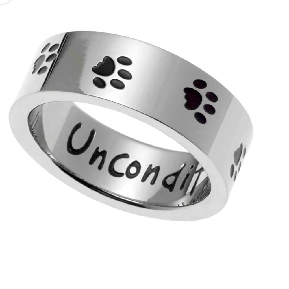 Joyful Sentiment Unconditional Love Stainless Steel Paw Print Ring